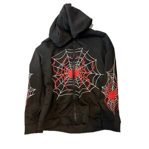Manfinity Spiderweb Black Full Zip Hoodie Mens M